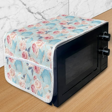 

Aqua and Coral Microwave Oven Cover Vintage Blue Shaded Teapots with Dots and Thriving Romantic English Roses Water Resistant Organizer with Pockets for Kitchen 36 x 12 Multicolor by Ambesonne