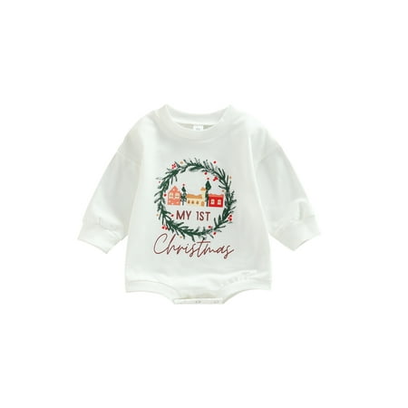 

Bagilaanoe Newborn Baby Girl Boy Christmas Rompers Letter Print Long Sleeve Bodysuits 6M 12M 18M 24M Infant Casual One Piece Short Jumpsuit
