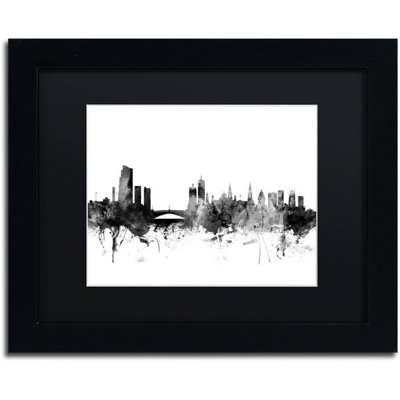 Trademark Fine Art "Leeds England Skyline B&W" Canvas Art by Michael Tompsett, Black Matte, Black Frame