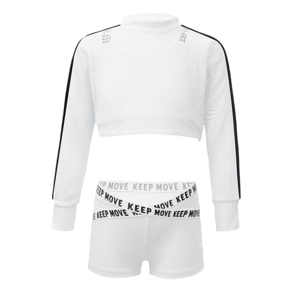 inhzoy kids Girls 3PCs Dance Suit Fishnet Crop Tops Vest with Shorts Sets Hip Hop Jazz Street Dance Costumes White 10