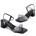 thumbnail image 3 of DADAWEN Women's Open Toe Chunky Heel Sandals Clear Strappy Rhinestone Shiny Bow Black 7.5US, 3 of 6