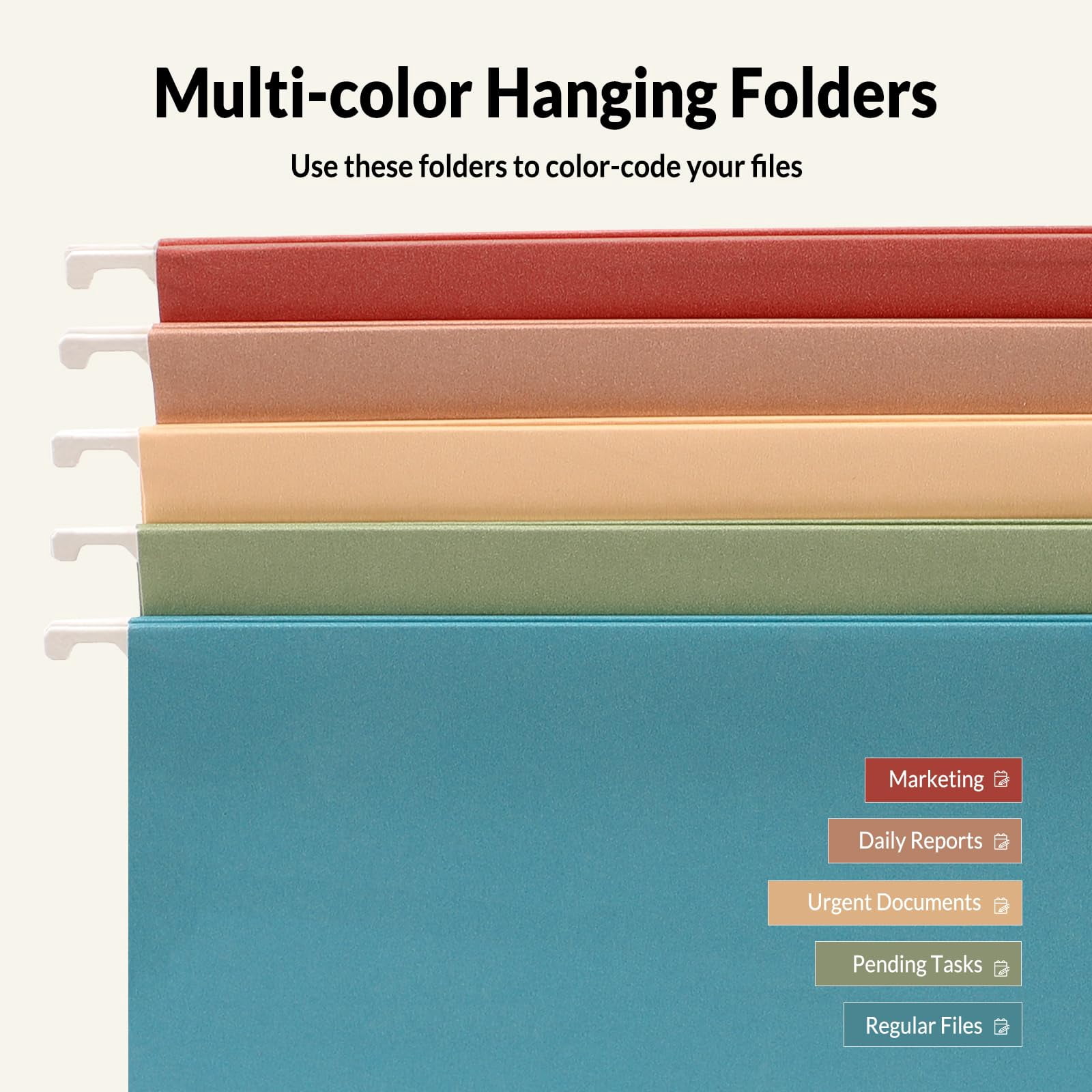 Hanging File Folders  50 Pack Letter Size With 1/5-cut Tabs Stay Organized For Your Home And Office Bulk Documents Paper 5 Retro Colors