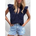 thumbnail image 3 of PRETTYGARDEN Womens Summer Tops Dressy Casual Ruffle Cap Sleeve Button V Neck Embroidered Eyelet Blouses Shirts, 3 of 8