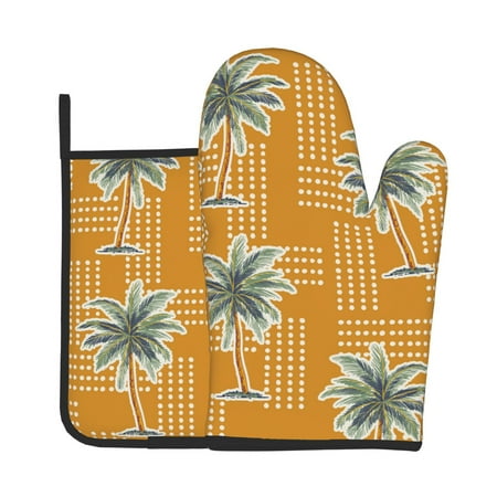 

Oven Mitts And Pot Holders 2 Pcs Set High Heat Resistant Degree Extra Thicken Long Kitchen Oven Glove For Kitchen Baking Grilling Non-Slip Cooking Mitts Summer Tropical Hawaii Aloha Island Beach