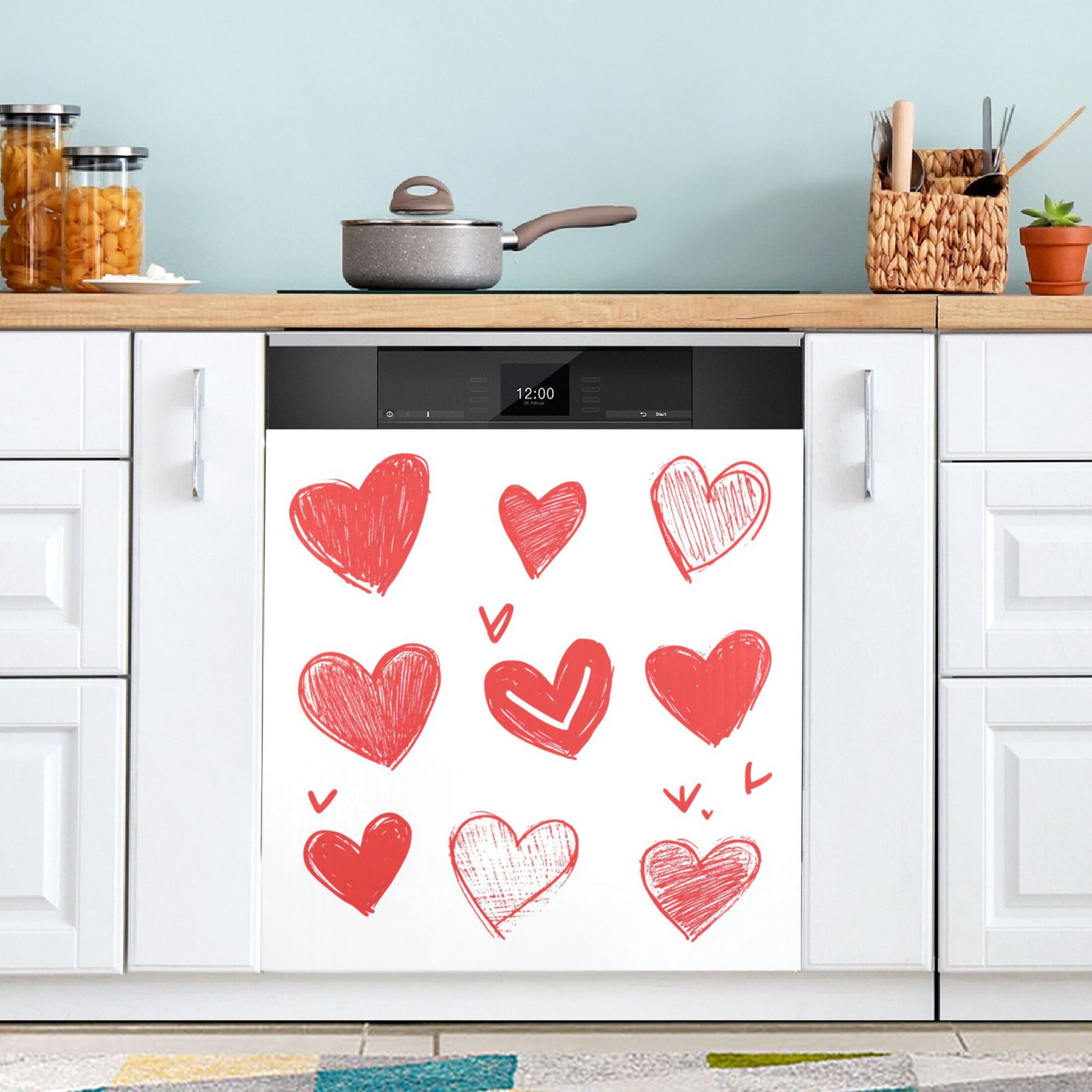 Dishwasher Magnetic Sticker 23x26 Inch Refrigerator Magnetic Sticker Washing Machine Magnetic Sticker Kitchen Panel Magnetic Sticker Home Decor Red Line Love