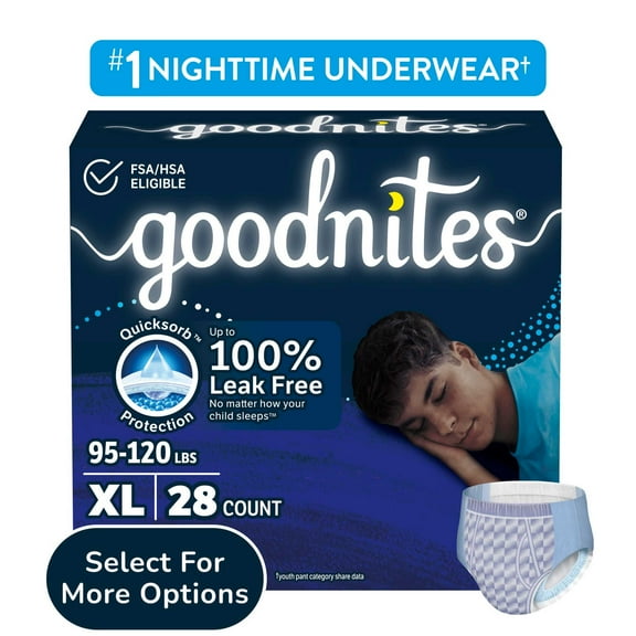 Goodnites Boys Nighttime Bedwetting Underwear, XL (95-120 lbs), 28 Count (Select for More)