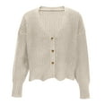 thumbnail image 4 of Cropped Sweater Cardigans for Women Teen Girls Button Up Knitted Blouse Drop Shoulder V Neck Long Sleeve Outerwear (One Size, White), 4 of 6