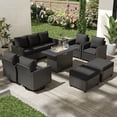 thumbnail image 6 of POTEBAN Patio Furniture Set with 44" Fire Pit Table, 9 Pieces Outdoor Sectional Conversation Sets with Swivel Chair & Ottoman for Garden Backyard Deck, Black, 6 of 9