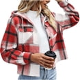 thumbnail image 4 of Tqcoqu Women's Plaid Cropped Hooded Shacket,Long Sleeve Button Down Loose Casual Jacket With Chest Pockets, 4 of 5