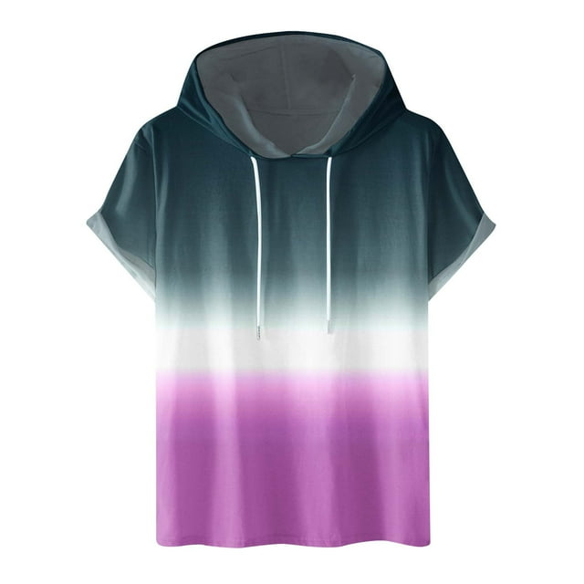 Besolor Mens Casual Hooded Tops Gradient Drawstring Short Sleeve Shirts Sports ness Pullover Summer Blouse