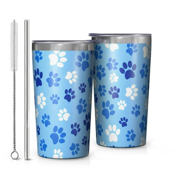 Blue Dog Paw Footprint 10oz Tumblers Stainless Steel Tumbler with Lid and Straw,Vacuum Insulated Double Wall Travel Tumbler Cups with Cleaning Brush for Coffee, Tea