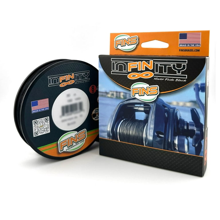 FINS Infinity Braided Fishing Line 15lb 4000yds Black, Made in the USA, Super Smooth 8-end Fishing Braid