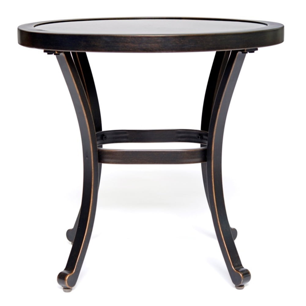Kepooman 22" X 22" Indoor Metal Round Bistro Table with Glass Top for Living Room, Brown