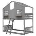 thumbnail image 4 of Bellemave Twin over Twin House Bunk Bed with Roof and Door Twin Low Bunk Bed with Windows and Window Box Wooden Montessori Bunk Bed Floor Bunk Bed, Gray, 4 of 11