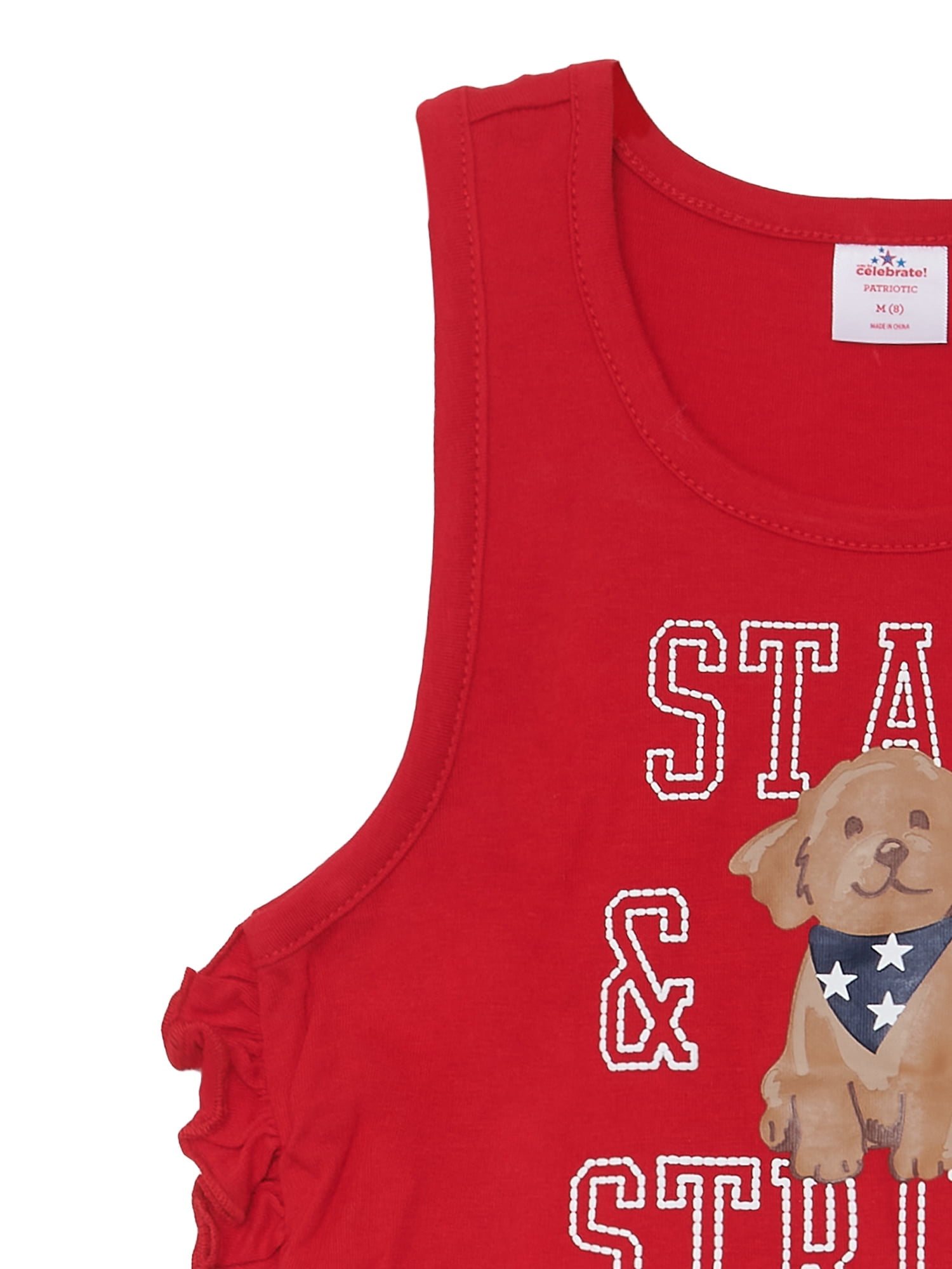 Way to Celebrate Girls Patriotic Americana Cinched Tank and Flutter Short Set, 2-Piece, Sizes 4-18
