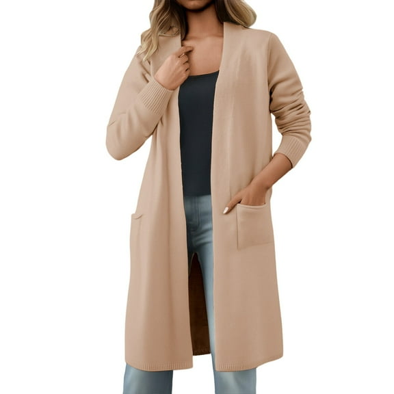 SGMVNU Women's 2025 Trendy Long Cardigans Sweater Lightweight Open Front Long Sleeve Long Duster Coats with Pockets(Khaki, One Size)