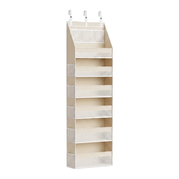 Over the Door Organizer, 6-Shelf Closet Hanging Storage with 13 Mesh Pockets, 55lbs Capacity Behind the Door Storage for Bedroom Bathroom Baby Nursery Dorm, Beige