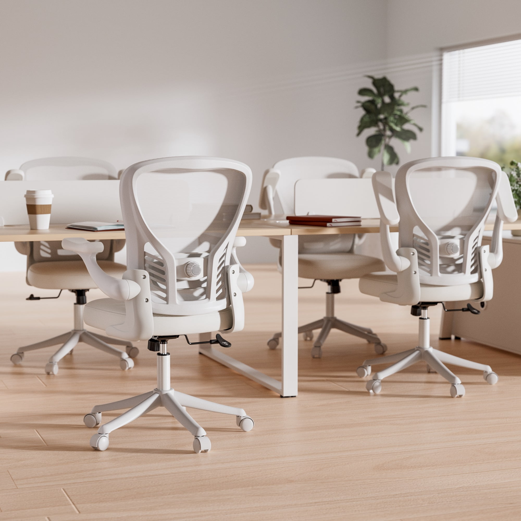 Ninecer Ergonomic Mesh Office Chair, Mesh Back Office Chair with Flip-up Arms, Swivel Computer Desk Chair with Lumbar Support for Adult, White