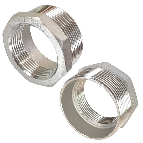 LOZOME Adaptador de montaje de tubería de buje reductor de rosca hembra de 2 pulgadas macho x 1-1/2 pulgadas de acero inoxidable SS 304 NPT reductor de buje de manguera de tubo