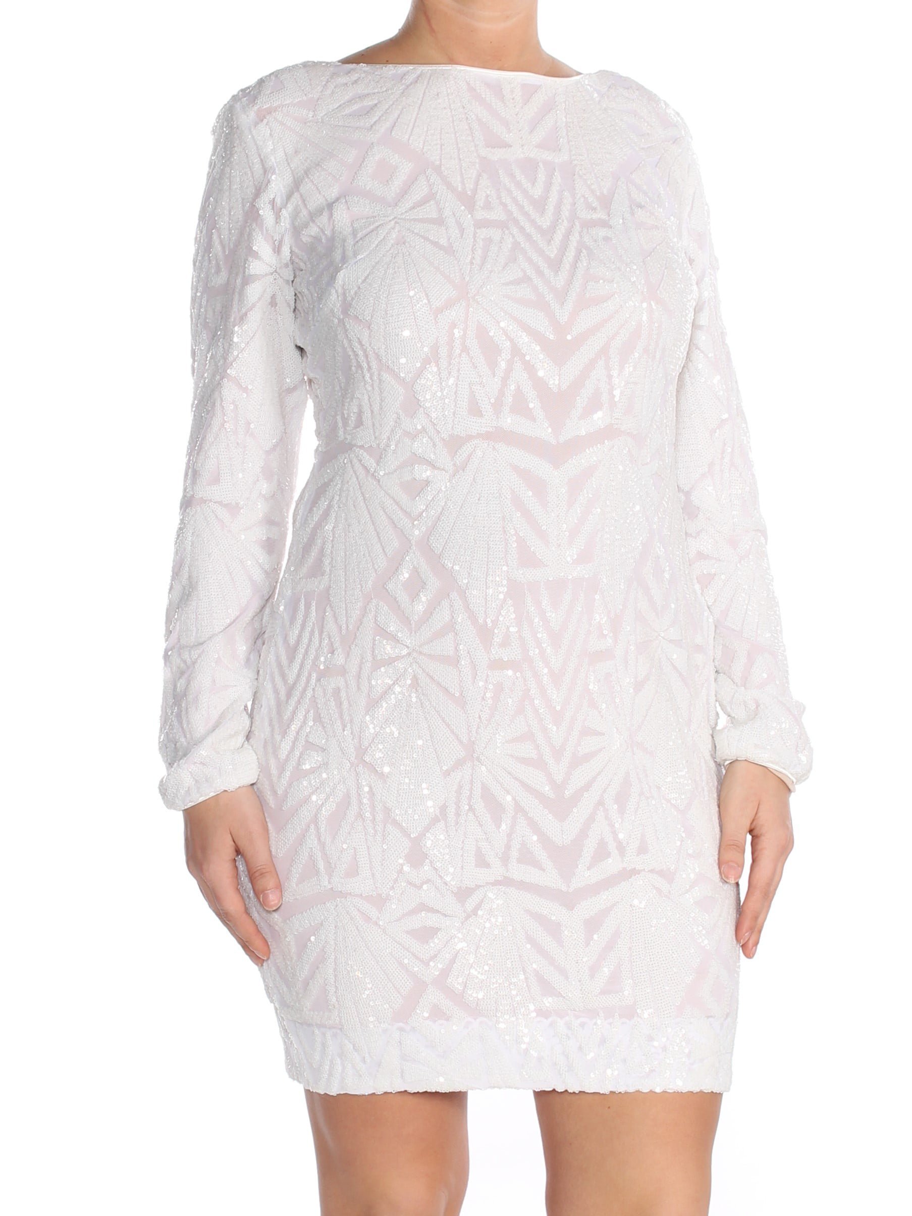 Dress the Population - DRESS THE POPULATION Womens White Sequined Long