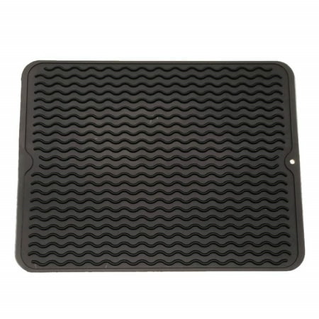 Mat Kitchen Counter - Silicone Dish Drying Mat Easy Clean Dishwasher Safe Heat Resistant Eco-Friendly Trivet Black Large - 15.8