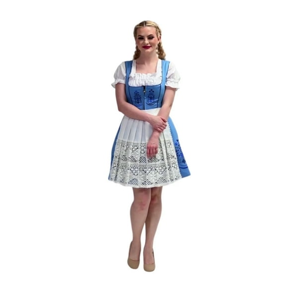 Dirndl Trachten Haus 3 Piece Short German Oktoberfest Dirndl Cotton Dress for Womens and Girls - Sky Blue