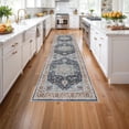 thumbnail image 3 of 3x12 Washable Oriental Runner Rug, Floral Waterproof Stain Resistant Non-Shedding Carpet for Hallway Kitchen Bedroom, Blue/Teal/Orange, 3 of 12