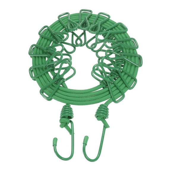 Uxcell 1.8M/5.9ft Windproof Elastic Portable Clothesline with Clips, Green