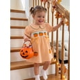 thumbnail image 5 of Cjfdfy Toddler Baby Girls Halloween Dress Thanksgiving Outfit Infant Baby Girls Summer Plaid Gingham Dress Fall Pumpkin Embroidered Doll Collar Puff Short Sleeve Dress, 5 of 9