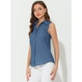 thumbnail image 5 of DARING DIVA Sleeveless Lapel Chambray Tunic Denim Shirt L Blue, 5 of 6