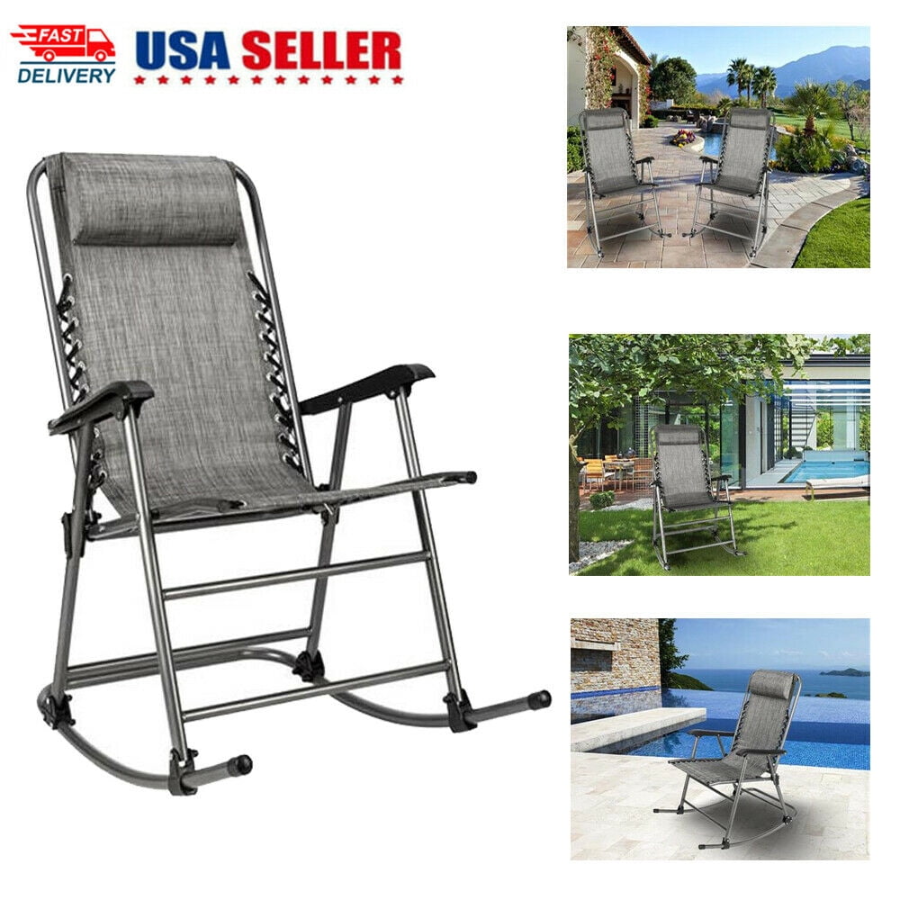 High Back Folding Camping Rocking Chair Hard Armrest, Support up to 300