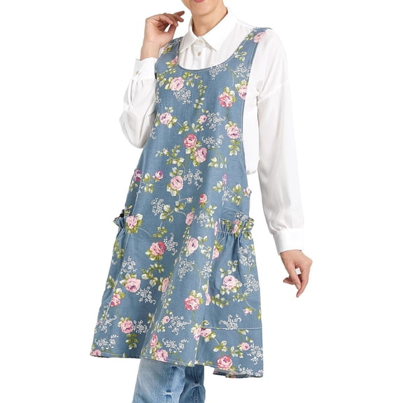 Cozy Adjustable Cross Back Aprons for Women with Pockets Cotton Linen Cooking Kitchen Baking