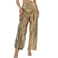 thumbnail image 2 of TANBOM Party Shiny Pleated Wide Leg High Waist Golden Women's Pants (Women's M), 2 of 4