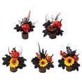 thumbnail image 5 of Halloween Artificial Pumpkin Tabletop Ornamnet, Woven Pot Arrangement with Black Maple Leaves Sunflowers and Berries for Spooky Fall Centerpiece Display, Festive Home Accent, 5 of 7
