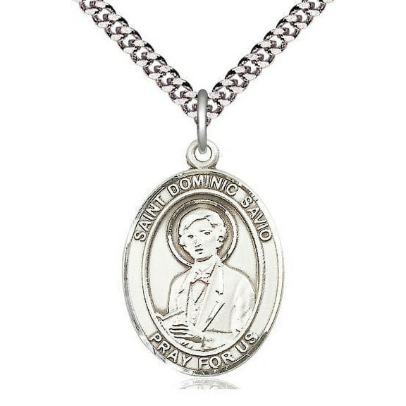 Extel Large Oval Pewter St. Dominic Savio Pendant with 24" chain, Made in USA