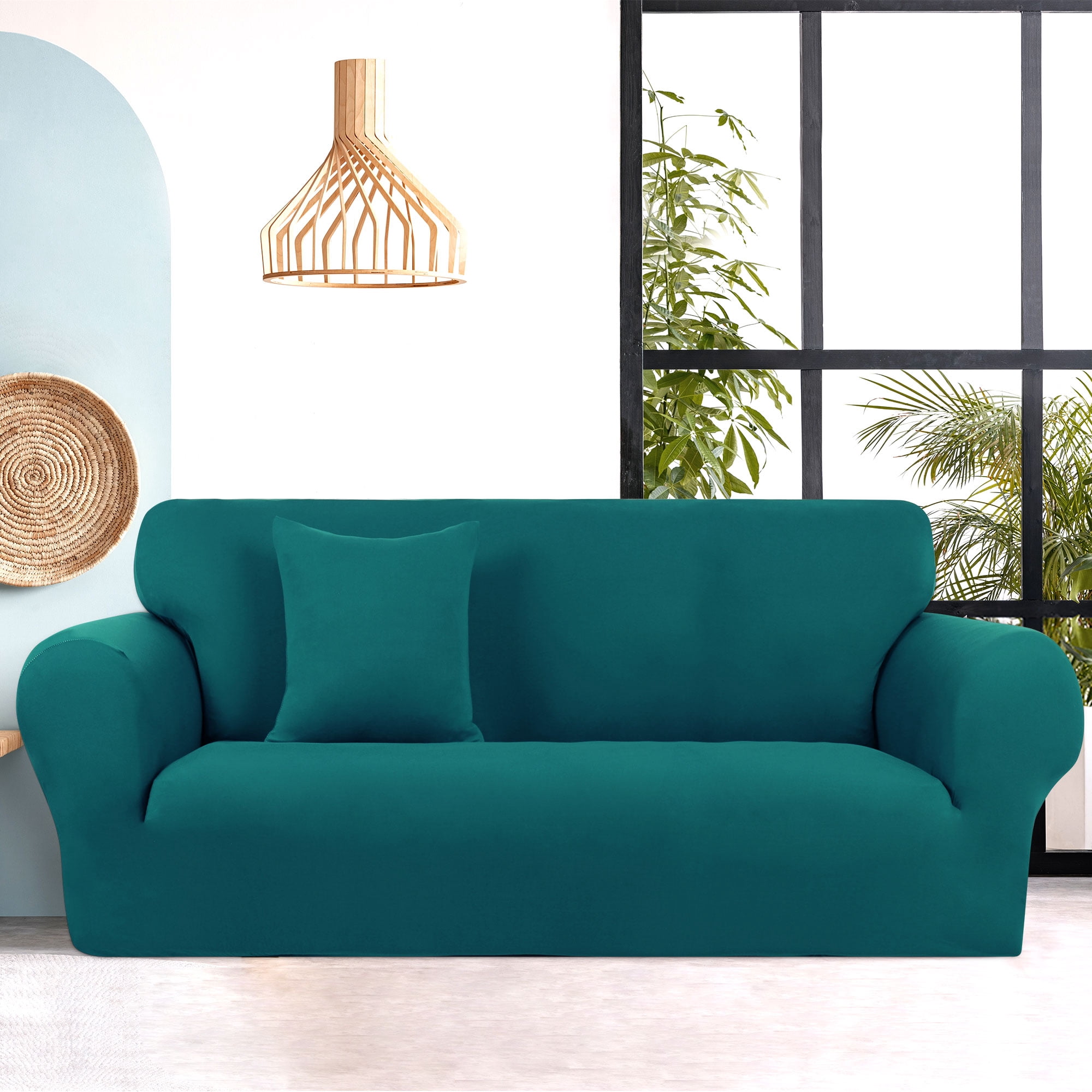 Unique Bargains Solid 1/2/3 Seater Sofa Cover Stretch Couch Slipcover Peacock Blue