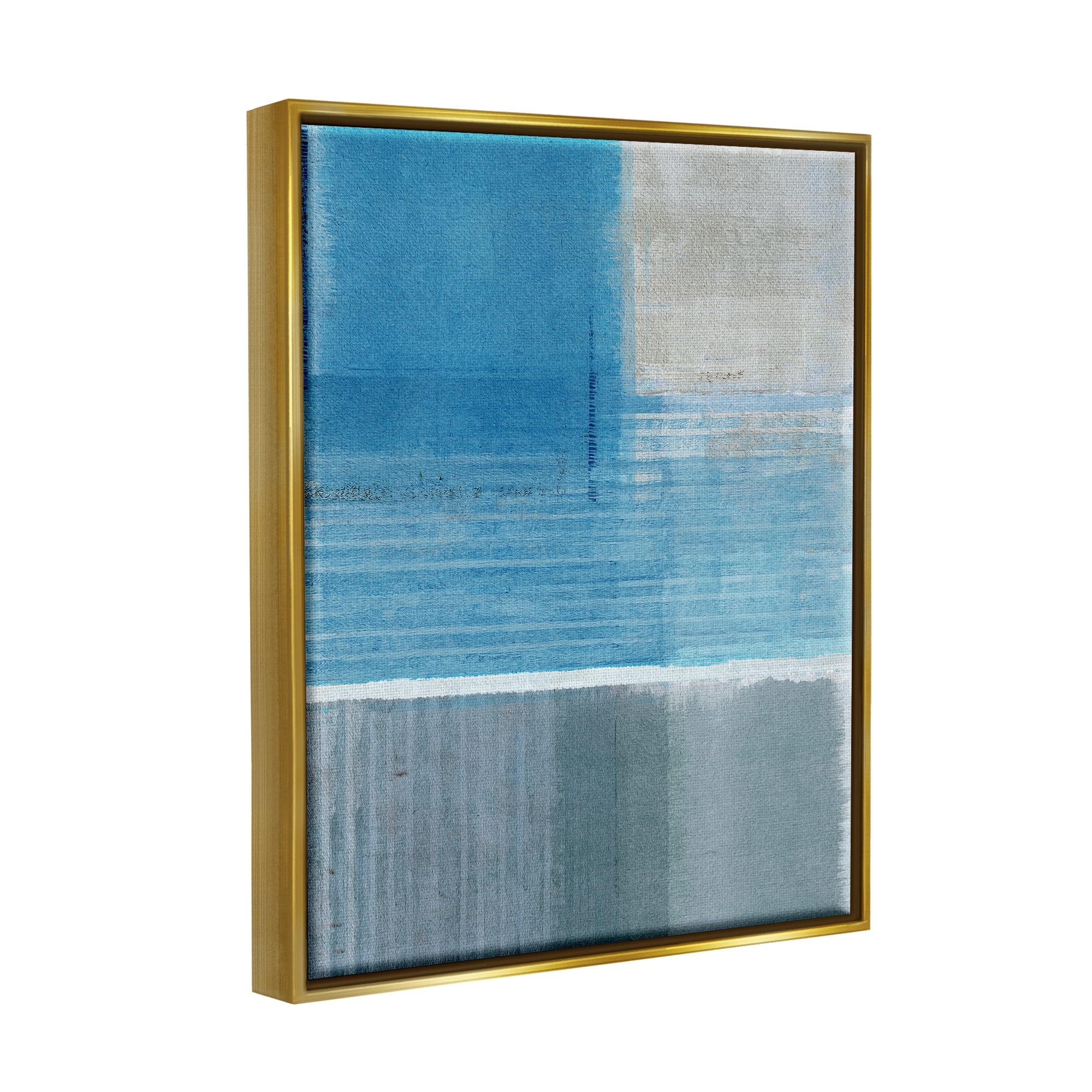 Stupell Industries Grey & Blue Painting Abstract Painting Gold Floater Framed Canvas Art Print Wall Art, 17 x 21