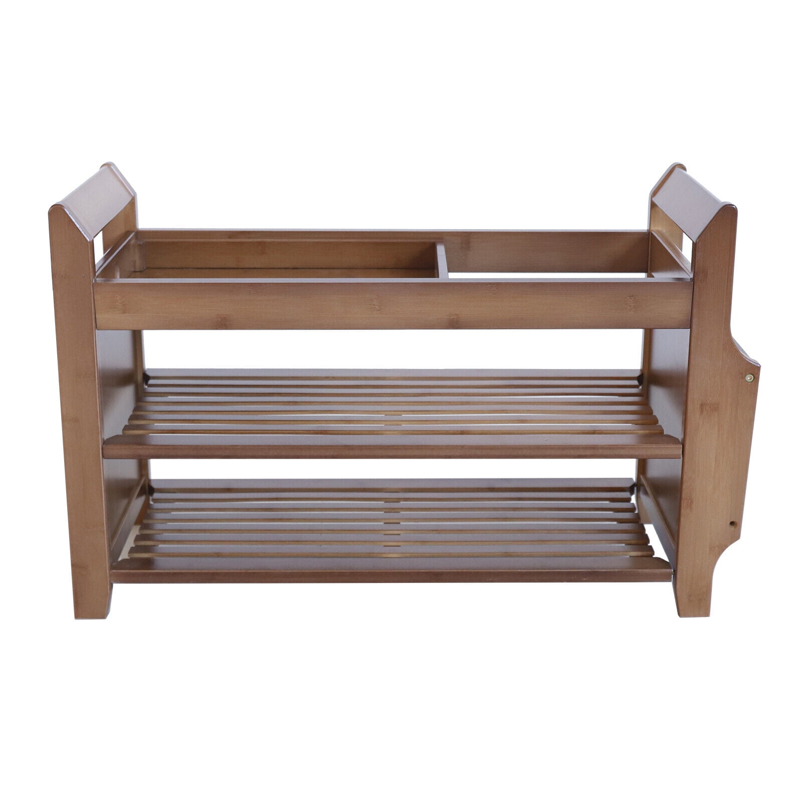 2 in 1 Bamboo Shoe Rack 2-Tier Bench w/ Removable Cushion Home Entryway Organizer Shelf