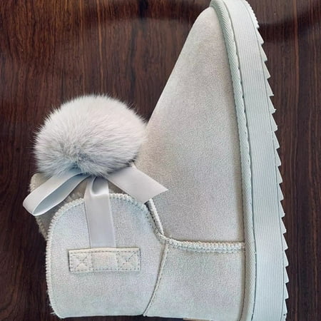 

Elegant Thickening Plush Inner Snow Boots Round Toe Faux Leather Fluffy Bowknot Ankle Boots Women s Footwear