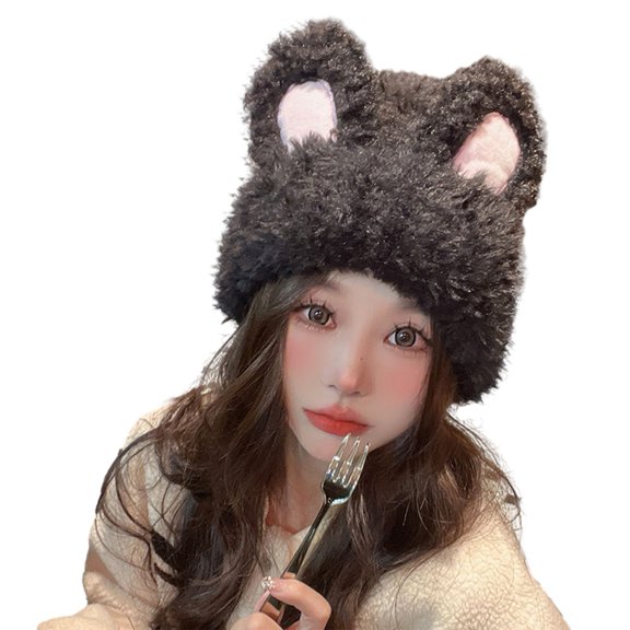Knitted Hat Fluffy Rabbit Ears Stylish,Women Warm Thickened Beanie Hat Accessories