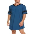 thumbnail image 4 of Hommes Été Pyjama à Manches Courtes V Col Rayé Irrégulière Ourlet Long Sleepshirts, 4 of 8