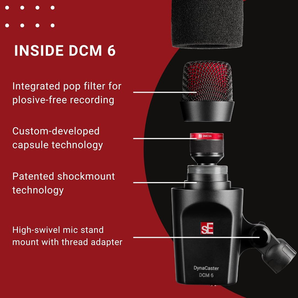 sE Electronics Dynacaster DCM6 Dynamic Broadcast Microphone with DYNAMITE Preamp