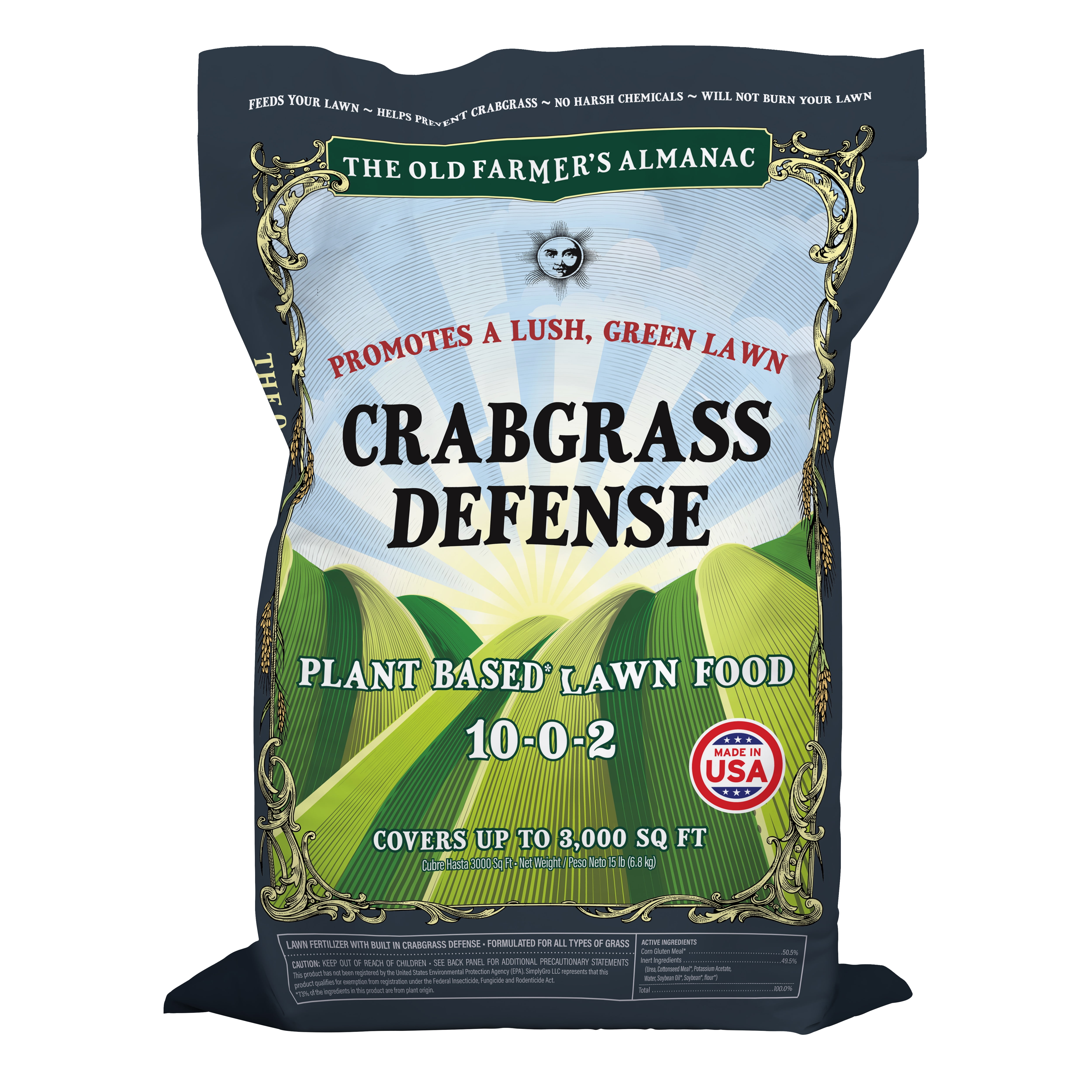 The Old Farmer's Almanac Crabgrass Defense Lawn Food 10-0-2 Granular Fertilizer - 15 lbs Covers 3000 Sq Ft