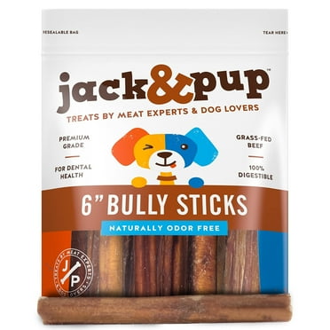Jack&Pup 6" Thick Bully Sticks for Medium Dogs, Beef Pizzle Stick Dog Chews, 5 Pack