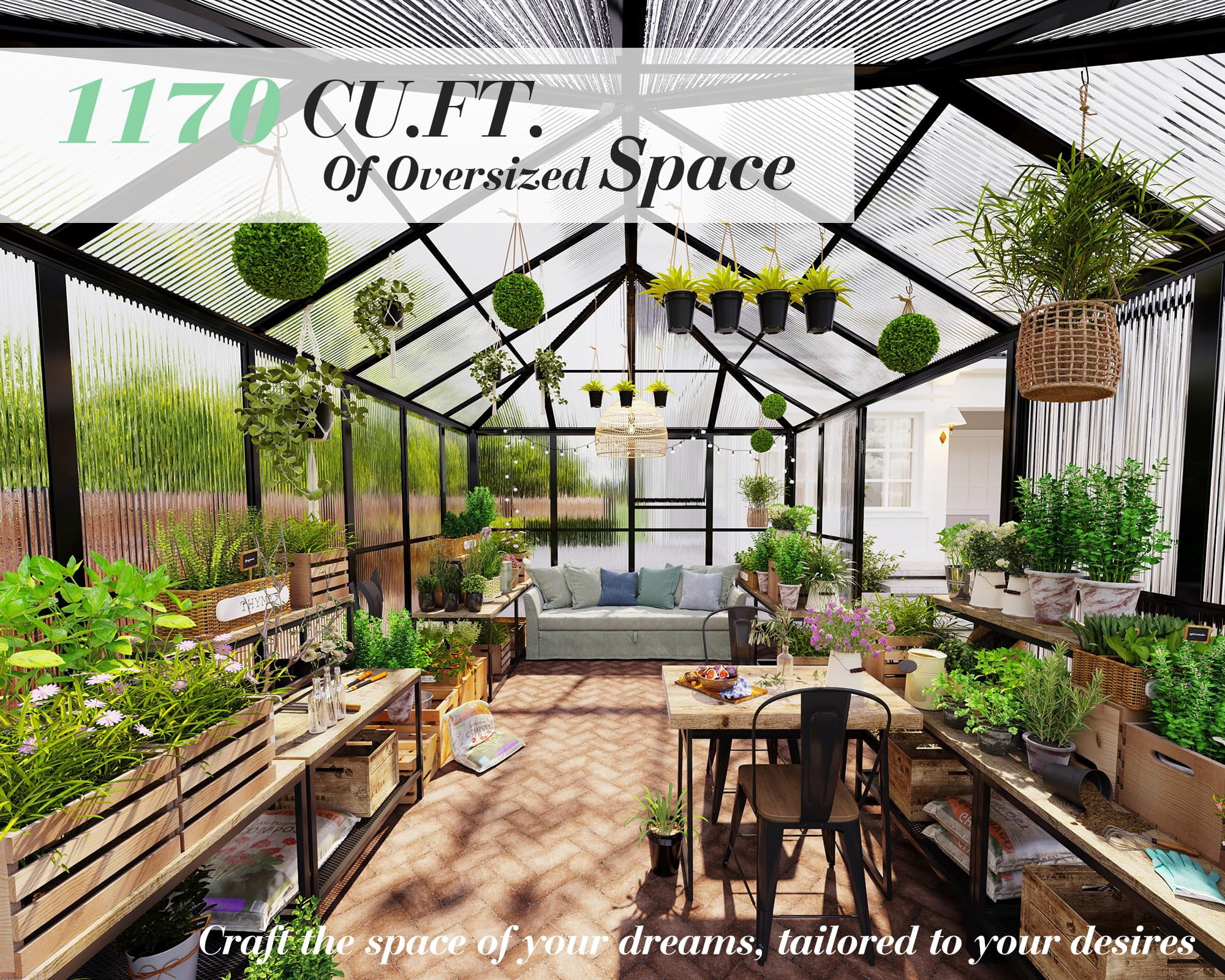 Jocisland 16x12x9.5 ft Polycarbonate Greenhouse- 6 ft Wall Height Outdoor Aluminum Walk-in Greenhouses with 2 Ventilation, for Backyard Garden