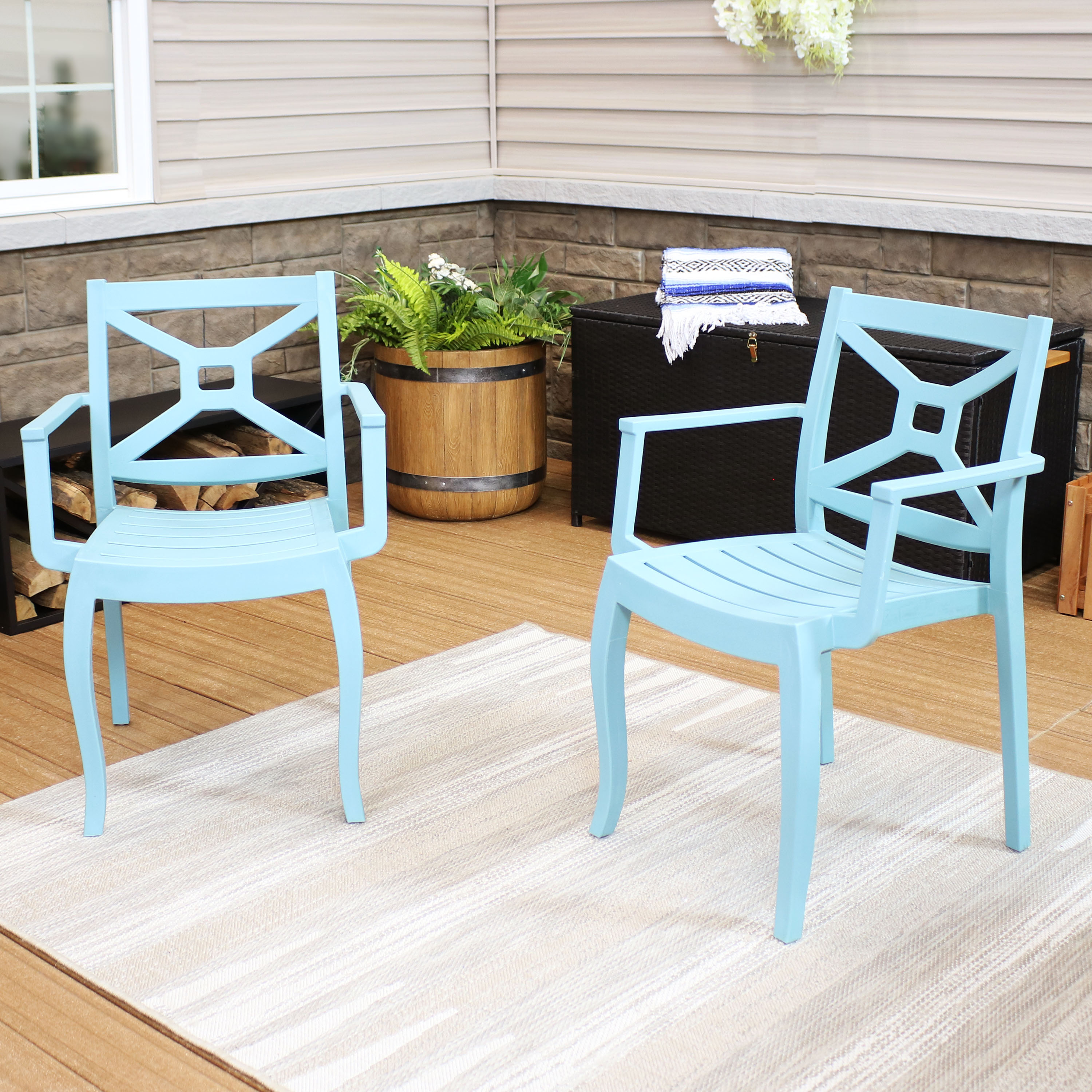 Sunnydaze Tristana Plastic Outdoor Dining Armchair - Spring Blue - Set of 4 - image 2 of 10