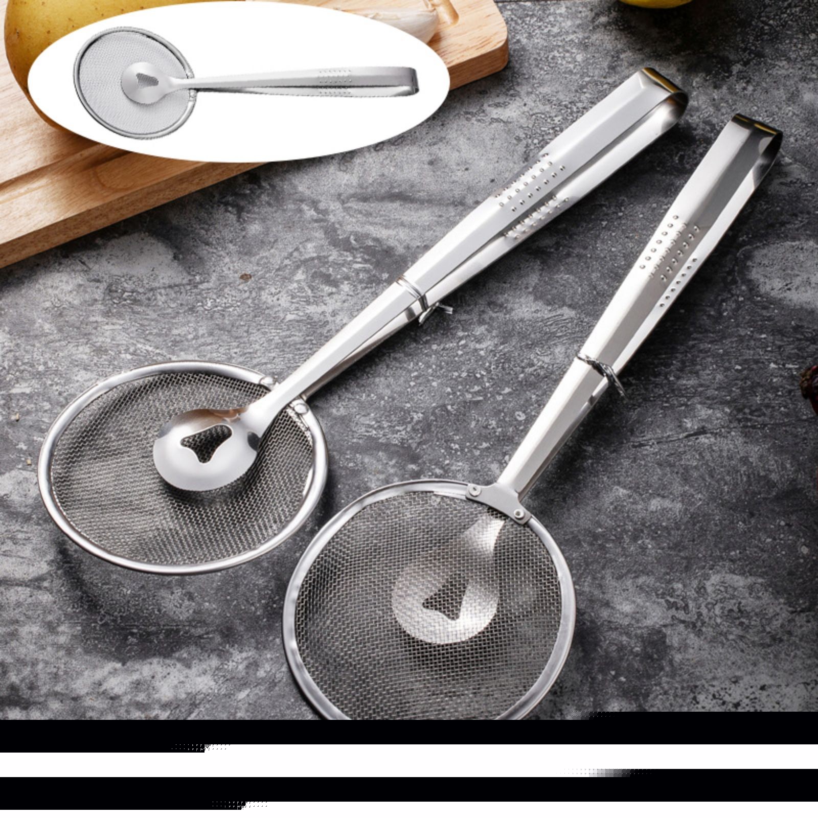 Qiopertar Vente de liquidation En acier inoxydable deux-en-un filtre à friture évidé-out filtre à huile filtre alimentaire filtre à huile Scoop filtre à huile alimentaire Scoop