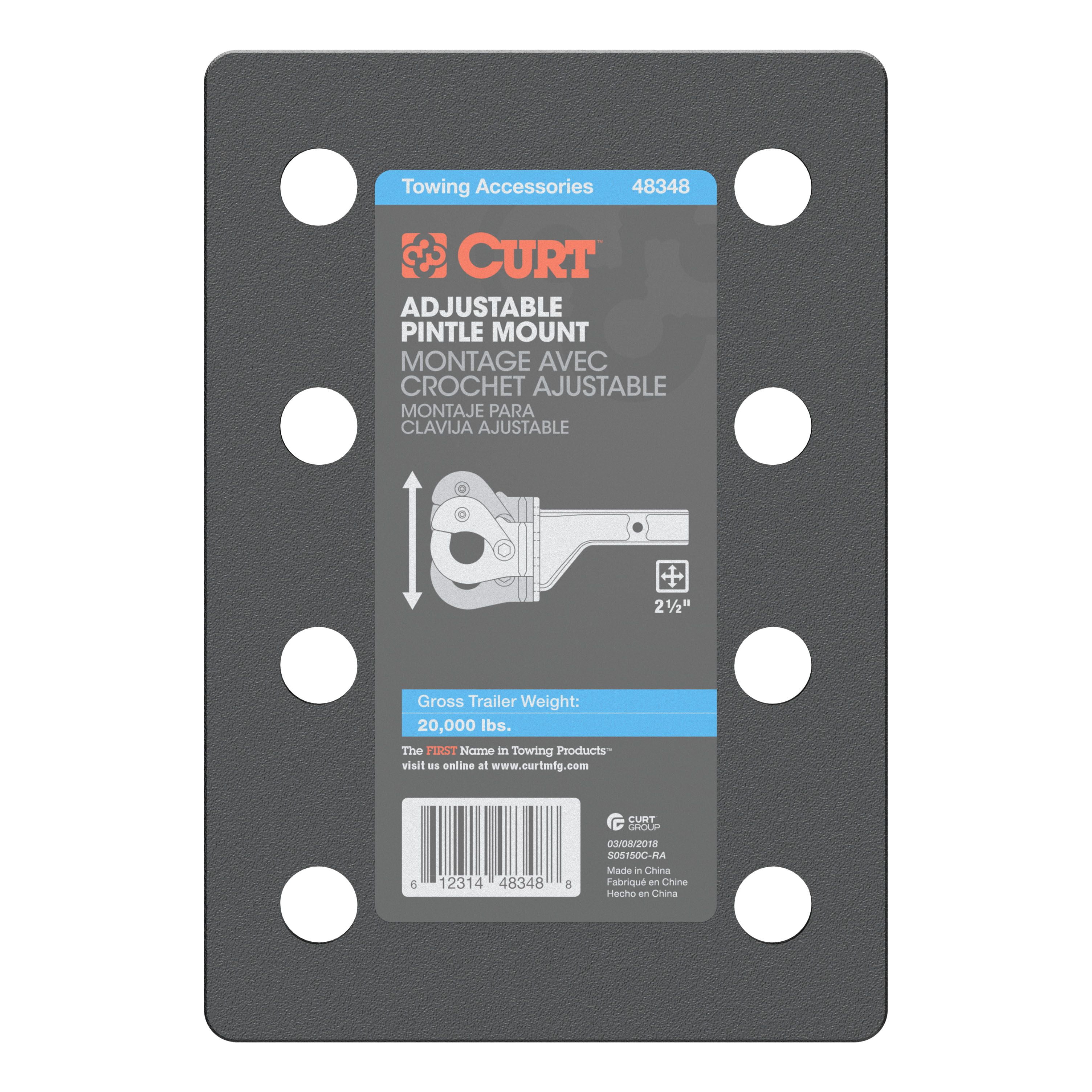 Curt Hitch 48348 Pintle Hook Mounting Plate 2-1/2 Inch Receiver Mount; 20000 Gross Trailer 2 1 2 Inch Solid Shank Pintle Hook Mounting Plate