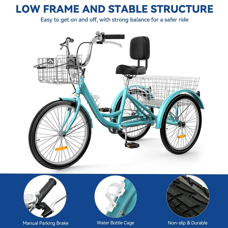 Uforic Adult Tricycle 24 26 Inch Single Speed 3 Wheel Bike with Removable Baskets Ideal for Seniors Shopping and Outdoor Activities Walmart