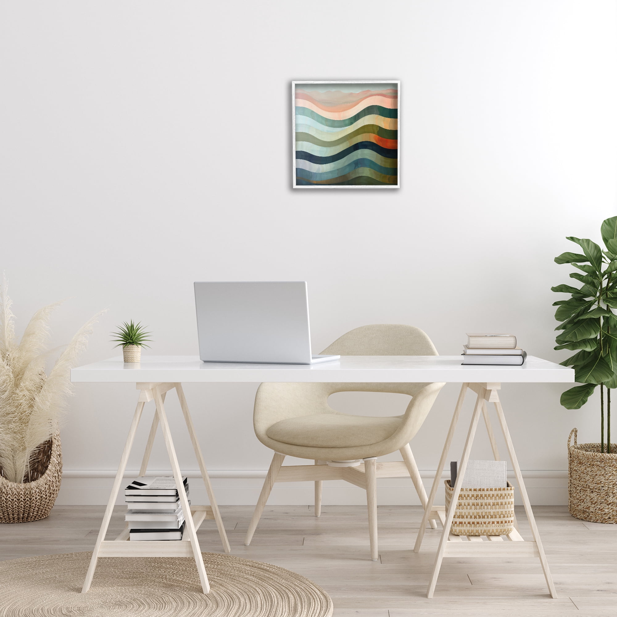 Stupell Industries Fluid Dynamic Stripes Abstract Painting White Framed Art Print Wall Art, 17 x 17